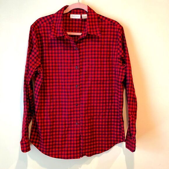 Studio Works Red Black  Plaid Shirt Sze Large - Picture 1 of 4